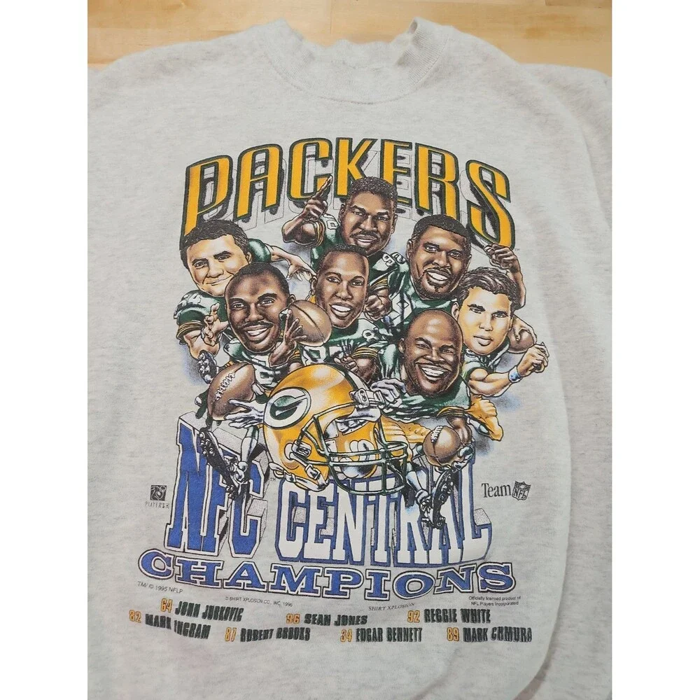 Vtg 1995 Green Bay Packers Sweatshirt XL Fruit of the Loom NFC Caricature 90s